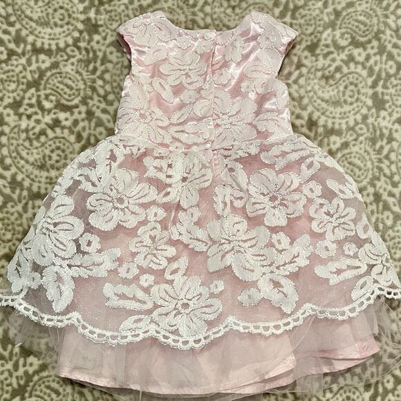 Girls Pink Dress White Lace Overlay Size 3T Tulle Lined Nannette Sleeveless - Picture 9 of 14